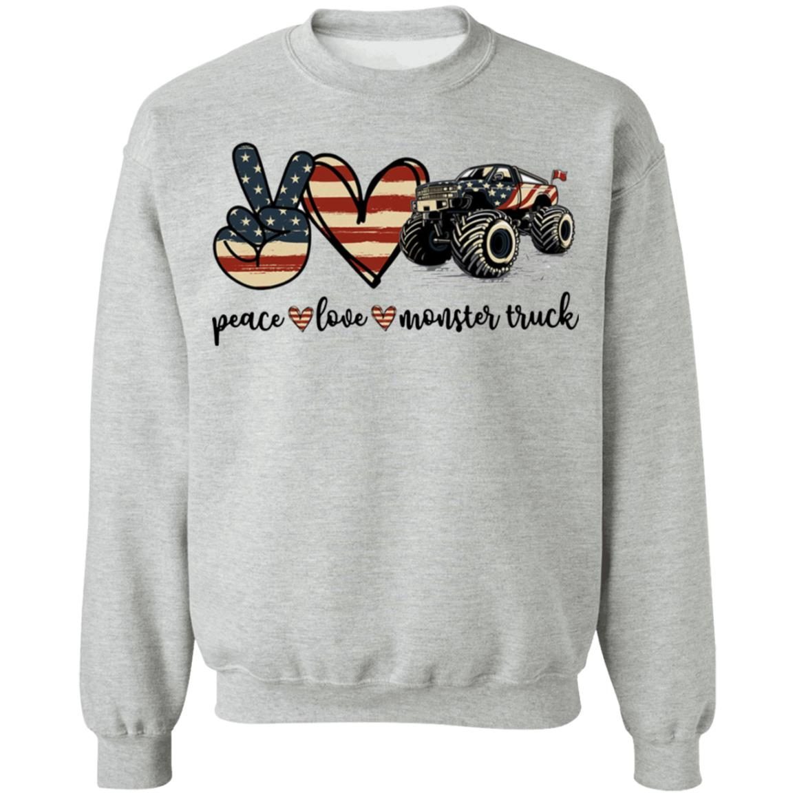 America Flag Peace Love Monster Truck 4th Of July Trucker Love Shirt